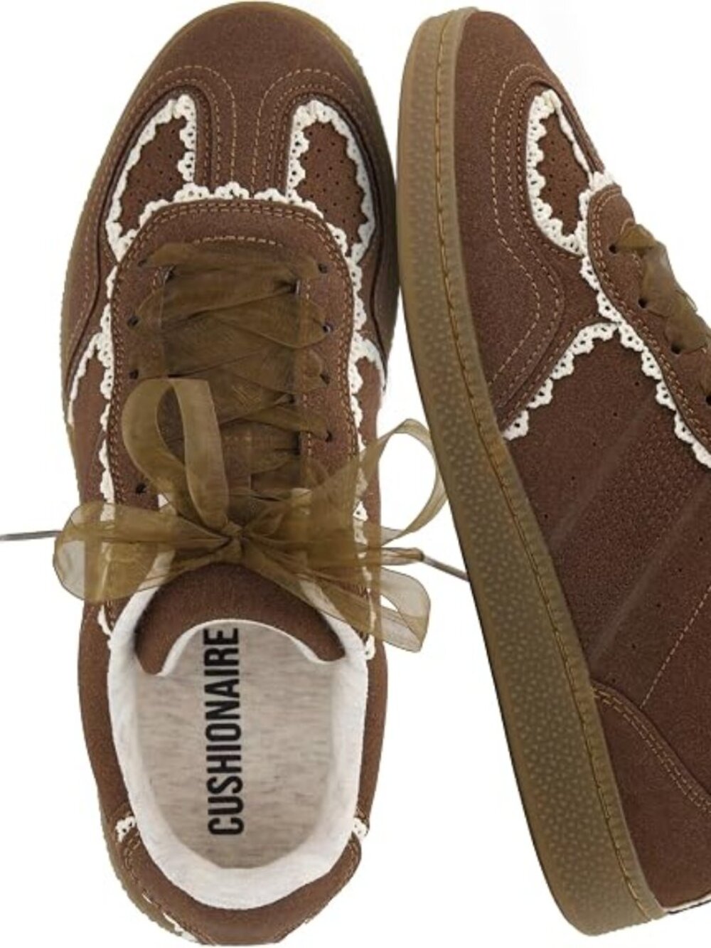 Women’s Lace Detail Casual Sneakers – Elegant Ribbon Lace-Up Shoes with Memory F